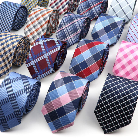 Fashion New Jacquard Woven Necktie For Men Classic Blue Pink Plaid Striped Gravata Daily Wear Ties