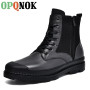 OPQNOK High Quality Casual Leather Men's Shoes Autumn Winter Motorcycle Boots Outdoor Snow Shoes Men Military Tactical Boots