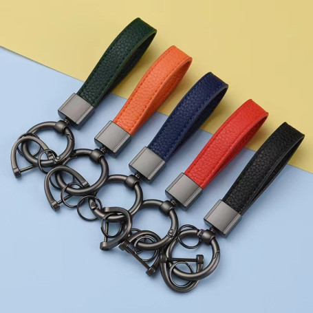 High-End Luxury Genuine Leather Keychain Women Men Black Buckle Car Key Ring Chain Holder