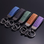 Luxury Genuine Leather Lanyard Keychain Men Women Square Pattern Gunmetal Buckle Car Key Ring
