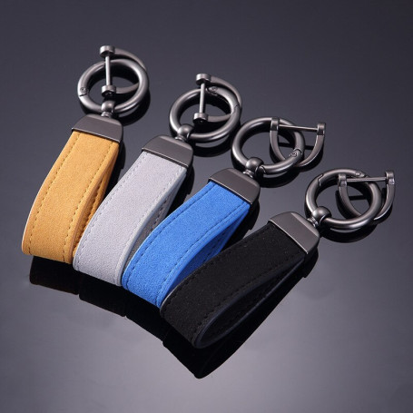 Luxury Genuine Leather Lanyard Keychain Men Women Square Pattern Gunmetal Buckle Car Key Ring