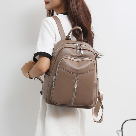 Solid Color Casual PU leather Female Backpacks