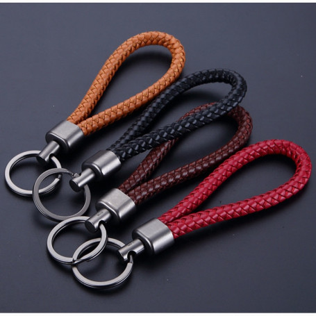 New Unisex Braided Leather Rope Handmade Waven Leather Key Chain Ring Holder for Car Keyrings