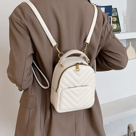 Chevron Design Leather Zip Small Women's Luxury Fashion Front Backpacks Trip Shoulder Bag