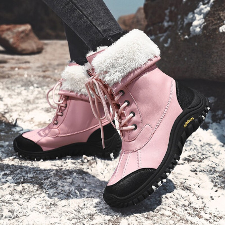 Women Rubber Duck Boots Plush Lined Waterproof Fashion High-barreled Leather Shoes