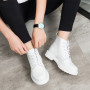 Women's Genuine Leather Ankle Boots Shoes Platform Lace Up Plush Fur Plus Size 43 44