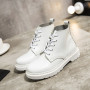 Women's Genuine Leather Ankle Boots Shoes Platform Lace Up Plush Fur Plus Size 43 44