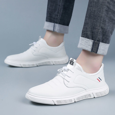 Men's Casual Leather Traf Loafers Driving Sneakers Breathable Platform Lace-up