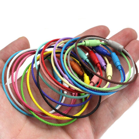 10-20pcs/lot Stainless Steel Wire Keychain Ring Circle Rope Cable Loop Outdoor Camp Luggage Tag Screw Lock Gadget