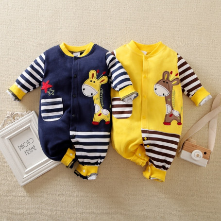 PatPat New Arrival Baby Boy Girl Cute Giraffe Embroidery Stripe Design Long-sleeve Jumpsuit Baby Clothing