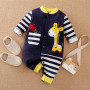 PatPat New Arrival Baby Boy Girl Cute Giraffe Embroidery Stripe Design Long-sleeve Jumpsuit Baby Clothing