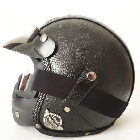Pu Leather Chopper Bike Helmet Open Face Vintage With Goggle Mask