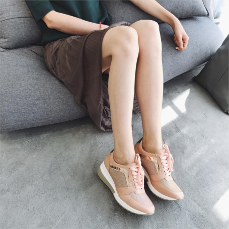 6.5cm Sneakers Women Thick Bottom Fashion Breathable Slip Platform Wedge Causal Mesh Shoes