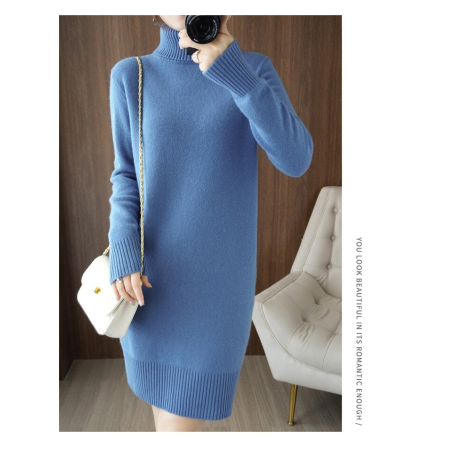 Women Mid-Length Knit Thick Pack Hip Sweater Loose Cashmere Pullover Turtleneck Ladies Long Skirt