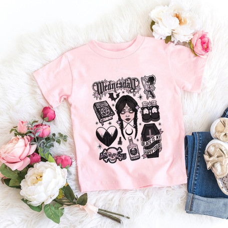 90s Pink Tshirt Wednesday Addams Children T-Shirt I Hate People Clothes Kid Girl Boy Nevermore Academy T Shirt Baby Casual Top