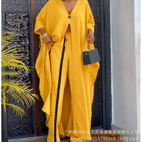 Contrast Lace High Slit Longline Top & Pants Set Women Solid Color Spring Summer Clothing Suit Blouse Tops High Waist Pants