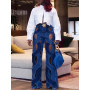 Women Streetwear Cut Out Hollow Out Criss Cross Straight Flare Denim Pants  INS Female Fashion Wide Leg Jeans Trousers