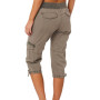 Women Stretch Pants Solid Color Mid-calf Length Flap Pockets Stretchy Waist Cropped Pants Female Casual Capris Clothing