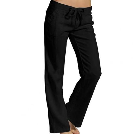 Solid Color Pockets Mid-rise Women Pants Straight Drawstring Elastic Waistband Casual Wide Leg Pants Streetwear