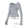 Women Sexy Bodycon T Shirt Long Sleeve O-neck  Top Stitching Hollow Out Front and Back To Wear T Shirt Fashion Autumn Solid Tops