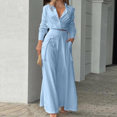 XUAN Phd 2 Piece Set Suits New Women Shirt Suits Trousers Set Female Long Sleeve Shirt Wide Leg Straight Pants Streetwear