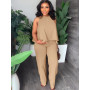 Elegant Women Two Piece Sets Fashion Solid Sleeveless Flare Tank Top And Straight Long Pants Suit Summer Office Lady Set