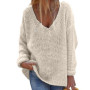 Women's Sweater V-Neck Long Sleeve Knitted Top Loose Fit Female Sweater Casual Minimalistische Knitwear Tops for Autumn Winter