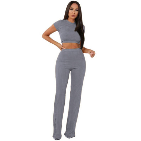 Women knitted long sleeve o-neck crop top wide leg pants 2 piece set for female women tops pants two pieces sets women's suits