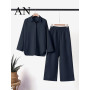 Women's Two-piece Set Women's Lapel Long Sleeve Shirt Spring and Summer Casual Solid Color Pants Wide Leg Set Pant Sets