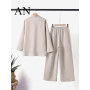 Women's Two-piece Set Women's  Lapel Long Sleeve Shirt Spring and Summer Casual Solid Color Pants Wide Leg Set Pant Sets
