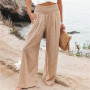 Women Cotton Linen Loose Wide Leg Pants 2023 Spring Summer Office Lady Casual Solid Jogger Elastic Waist Oversized Trousers