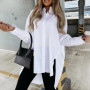 Long Sleeves  Useful Solid Color Long Hem Female Shirt Loose Women Top Lightweight   for Home