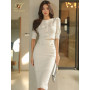 H Han Queen Women Summer Casual 2 Pieces Set Single-breasted White Short Blouses + Pencil Skirt Korean Simple Skirt Suit