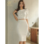 H Han Queen Women Summer Casual 2 Pieces Set Single-breasted White Short Blouses + Pencil Skirt Korean Simple Skirt Suit