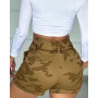 Casual Shorts Women Summer 2023 Fashion Camouflage Print High Waist Shorts With Belt All-Match Streetwear YK2