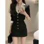 Black Y2k Mini Skirt Set Women Casual Korean 2 Piece Dress Set Crop Tops Jacket Tops + Short Skirts Elegant Suit 2022 Autumn New