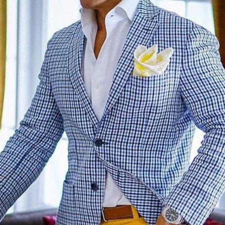 Casual Plaid Professional Dress Suit Collar Blue British Style Elegant Retro Suit Jacket Business Gentleman Suit Men's Clothing