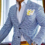 Casual Plaid Professional Dress Suit Collar Blue British Style Elegant Retro Suit Jacket Business Gentleman Suit Men's Clothing
