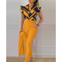 Summer Fashion Print Two Piece Set Women Casual Office Ladies Button Flying Sleeve Shirt Pants Two Piece Set Women