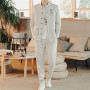 Men's Business Casual Suit 2 Piece Chinese Vintage Style Men Wedding Embroidery Dress Clothing Blazers and Drawstring Pants