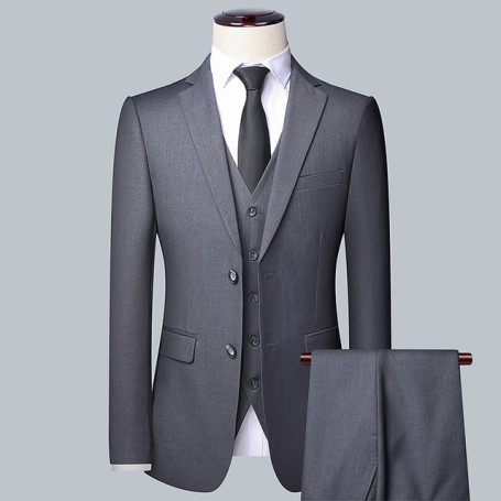 High-quality solid color (suit + vest + trousers) Men's business formal suit 3/2 business suit bridegroom and best man