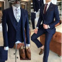 Groom Wear 3 Pieces Gray Men Suits 2021 Slim Fit Peak Lapel One Button Tailor Made Terno Masculino (Jacket+Pants+Vest+Tie）