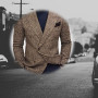 Men Classic Suit Jacket European American Trend Solid Color Plaid Retro Two-button Fashion Business Casual Party Daily Jacket