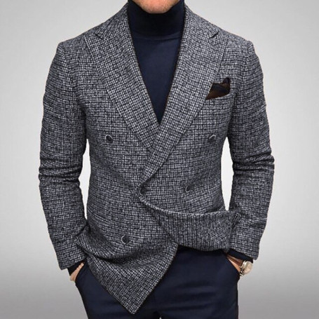 Men Classic Suit Jacket European American Trend Solid Color Plaid Retro Two-button Fashion Business Casual Party Daily Jacket
