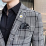 High quality (suit + trousers) elegant British style houndstooth simple business work shopping party dress men's suit two-piece