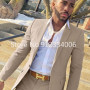 2 Pieces Beige Suit for Men Slim Fit Wedding Groom Tuxedo Groomsmen Suits Male Fashion Smoking Costume Homme Blazer with Pants