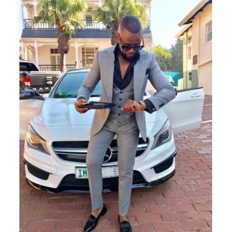 Slim Fits Man Work Business Suit Big Lapel Men Prom Party Suit Light Gray Groom Tuxedos(Jacket+Pants+Vest）