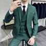 High-quality Wedding Suit Men's New Korean Version Slim Suit Three-piece Solid Color Temperament Style Green Suits Man