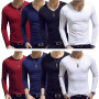 8894-2022 Slim Fit Men's T-Shirt Long Sleeve Crew V-Neck Solid Color Casual Sports Muscle Tees Plus Size Simple Style T-shirts