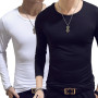 8894-2022 Slim Fit Men's T-Shirt Long Sleeve Crew V-Neck Solid Color Casual Sports Muscle Tees Plus Size Simple Style T-shirts